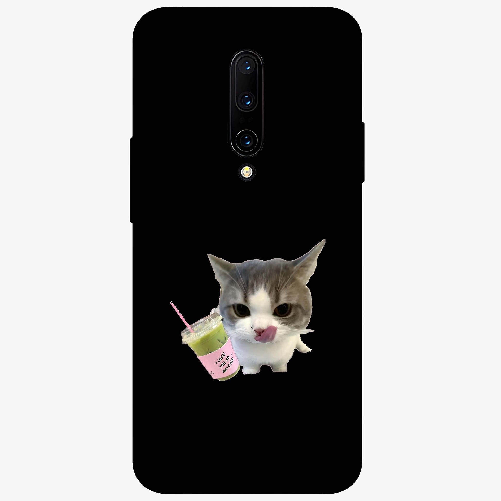Matcha Cat Style Glass Case showing flat back view with cute matcha themed cat artwork and glossy glass finish.