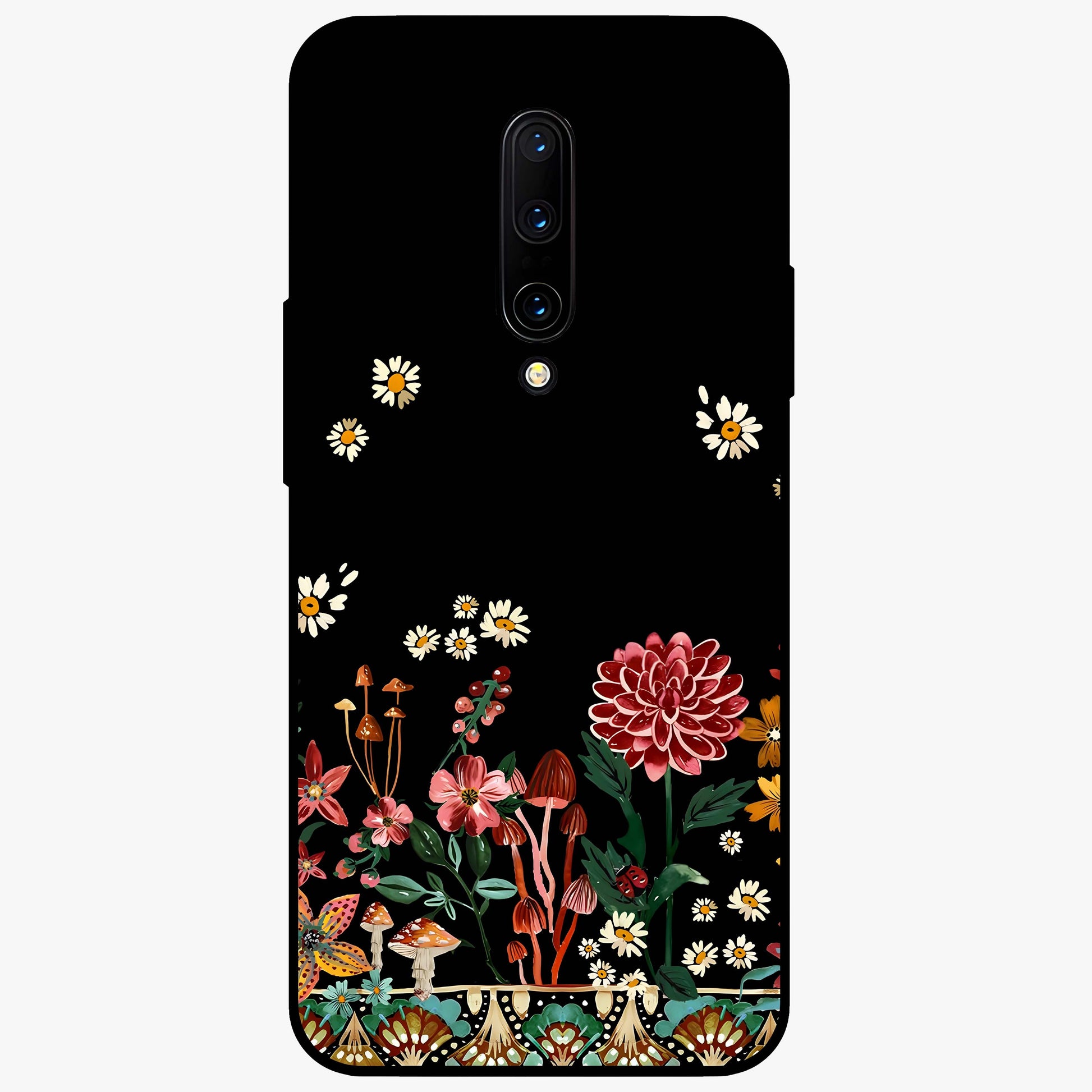 Midnight Bloom Pattern Glass Case showing flat back view with dark floral pattern artwork and glossy glass finish.