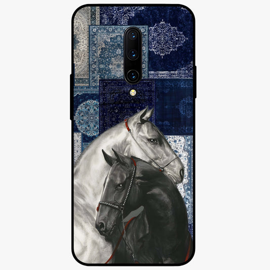 Midnight Stallion Blues Glass Case showing flat back view with majestic horse artwork and glossy glass finish.
