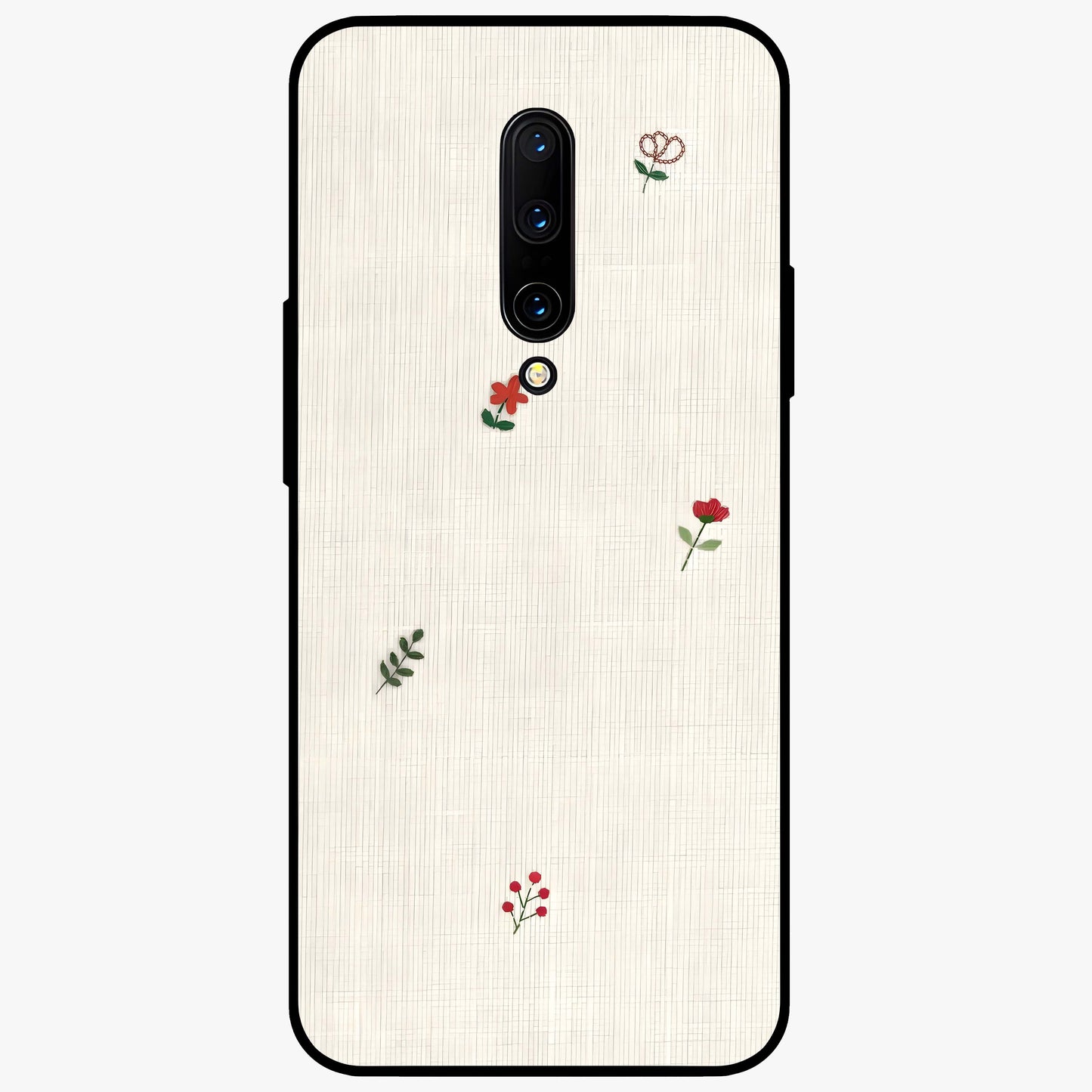 Minimal Petal Whispers Glass Case showing flat back view with soft minimal floral artwork and glossy glass finish.