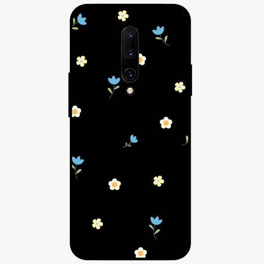 Minimalistic Blue With White Flower Pattern Glass Case showing flat back view with blue background and white flower pattern and glossy glass finish.