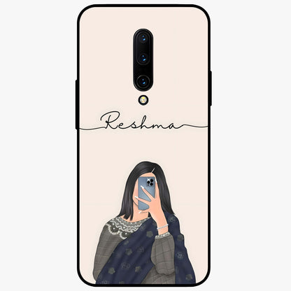 Mirror Mood Muse With Custom Name Glass Case showing flat back view with stylish mirrored artwork and personalized name design.