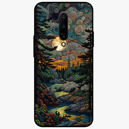 Moonlight Forest Dream Glass Case showing flat back view with mystical forest moonlight artwork and glossy glass finish.