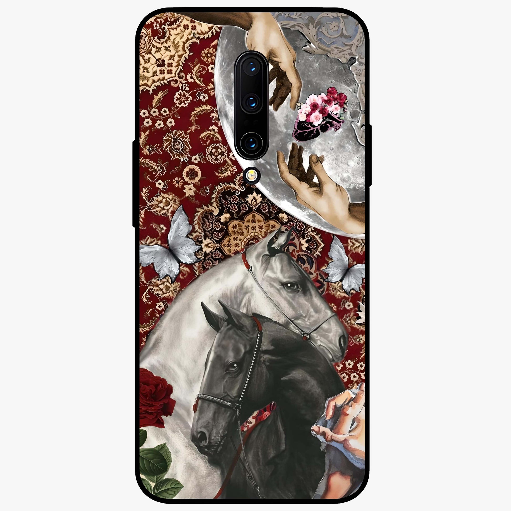 Moonlit Royal Stallion Glass Case showing flat back view with majestic horse under moonlight artwork and glossy glass finish.