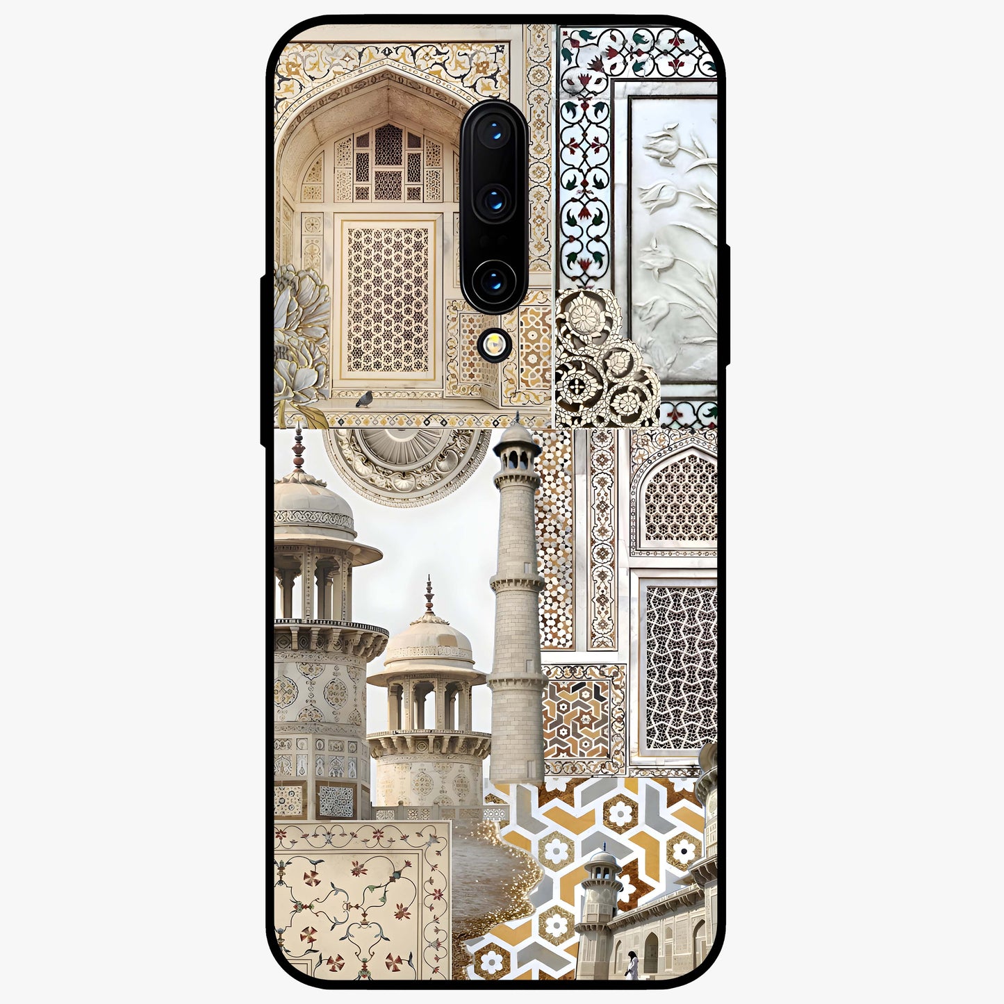 Mughal Marble Legacy Glass Case showing flat back view with intricate Mughal inspired marble pattern and glossy glass finish.