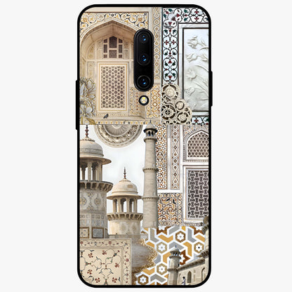 Mughal Marble Legacy Glass Case showing flat back view with intricate Mughal inspired marble pattern and glossy glass finish.