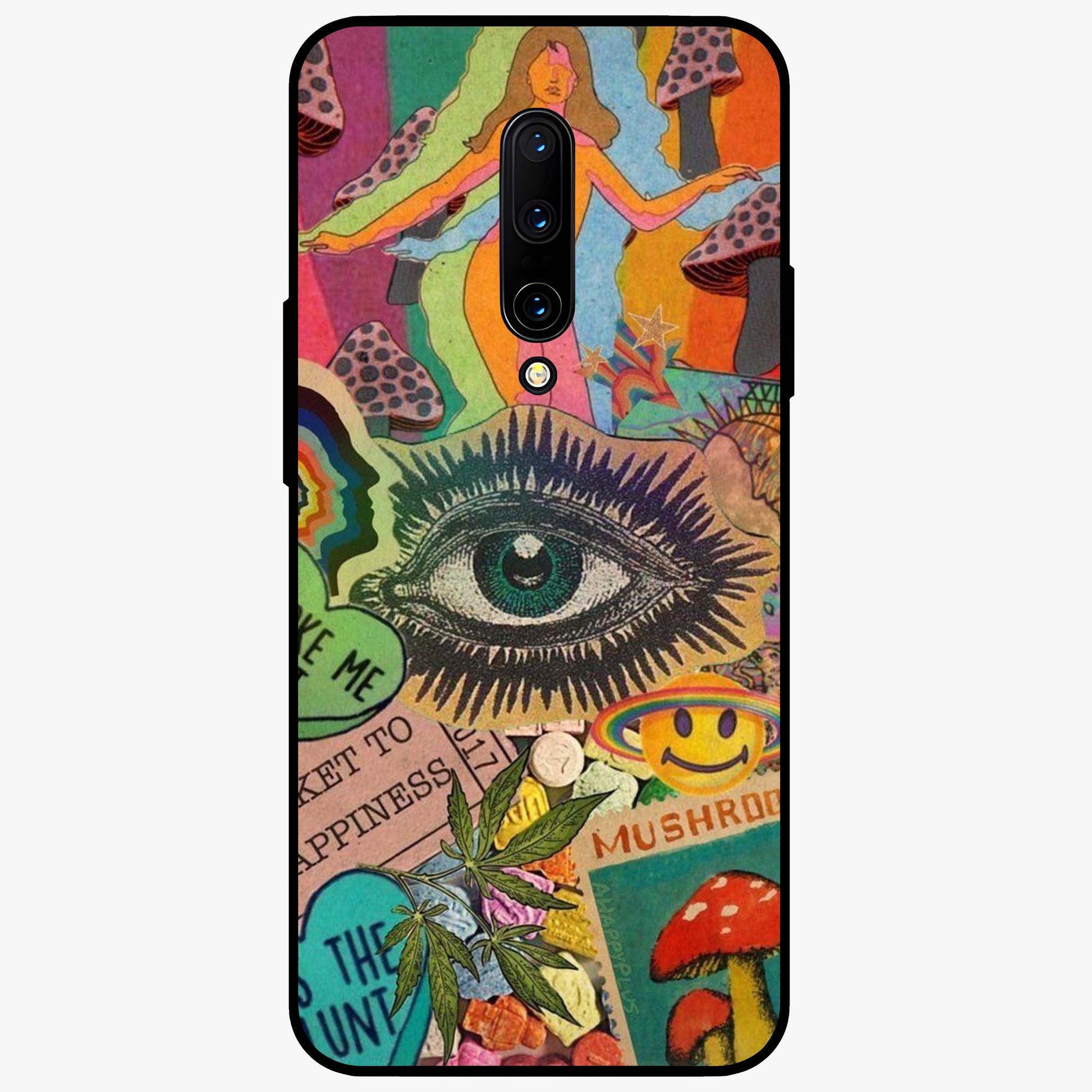 Mystic Eye Wonderland Glass Case showing flat back view with mystical eye themed artwork and glossy glass finish.