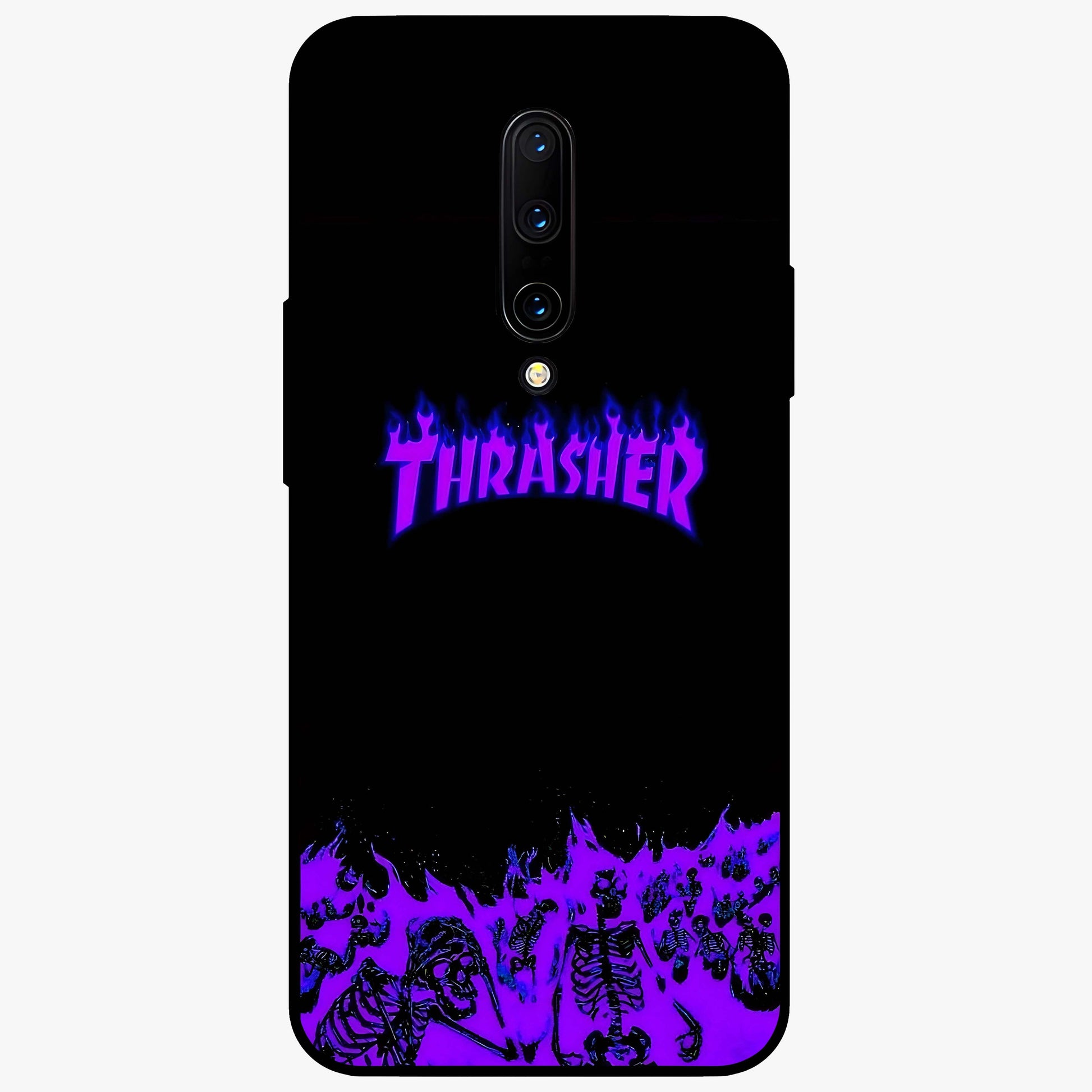 Neon Flame Riot Glass Case showing flat back view with neon flame artwork and glossy glass finish.