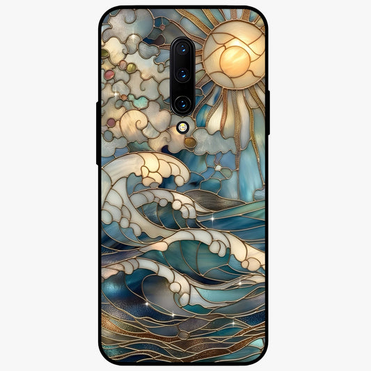 Oceanic Stained Printed Glass Case showing flat back view with ocean inspired stained pattern artwork and glossy glass finish.