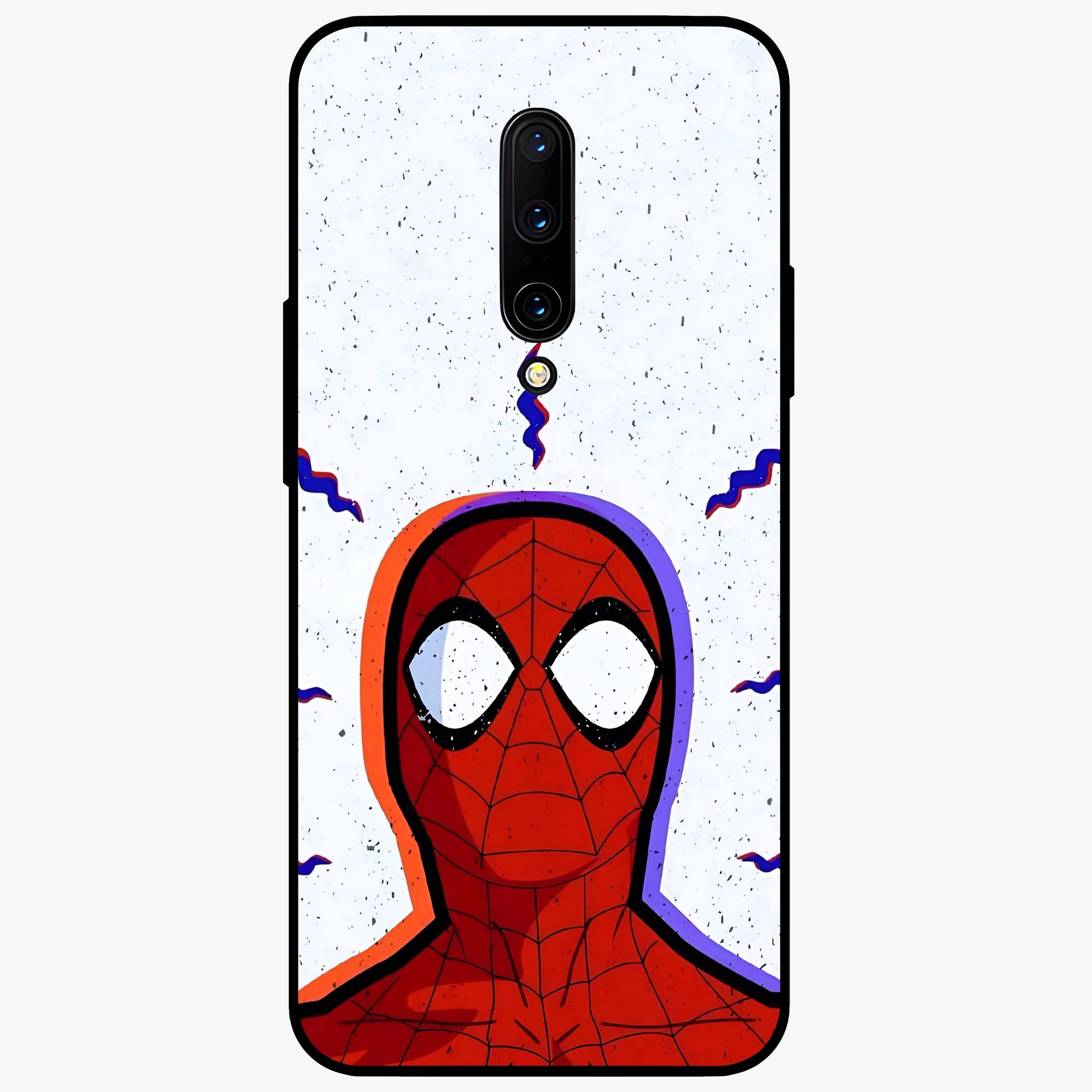 Omg Spiderman Glass Case showing flat back view with bold superhero inspired artwork and glossy glass finish.