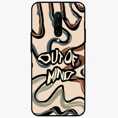 Out Of Mind Glass Case showing flat back view with expressive typography artwork and glossy glass finish.
