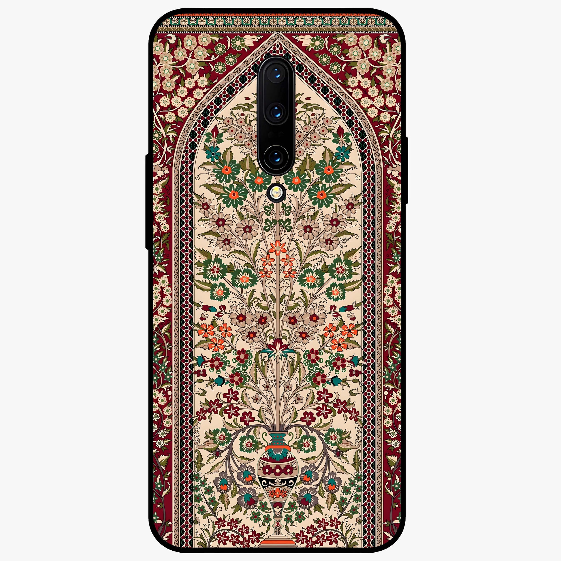 Persian Inspired Glass Case showing flat back view with ornate Persian style pattern artwork and glossy glass finish.