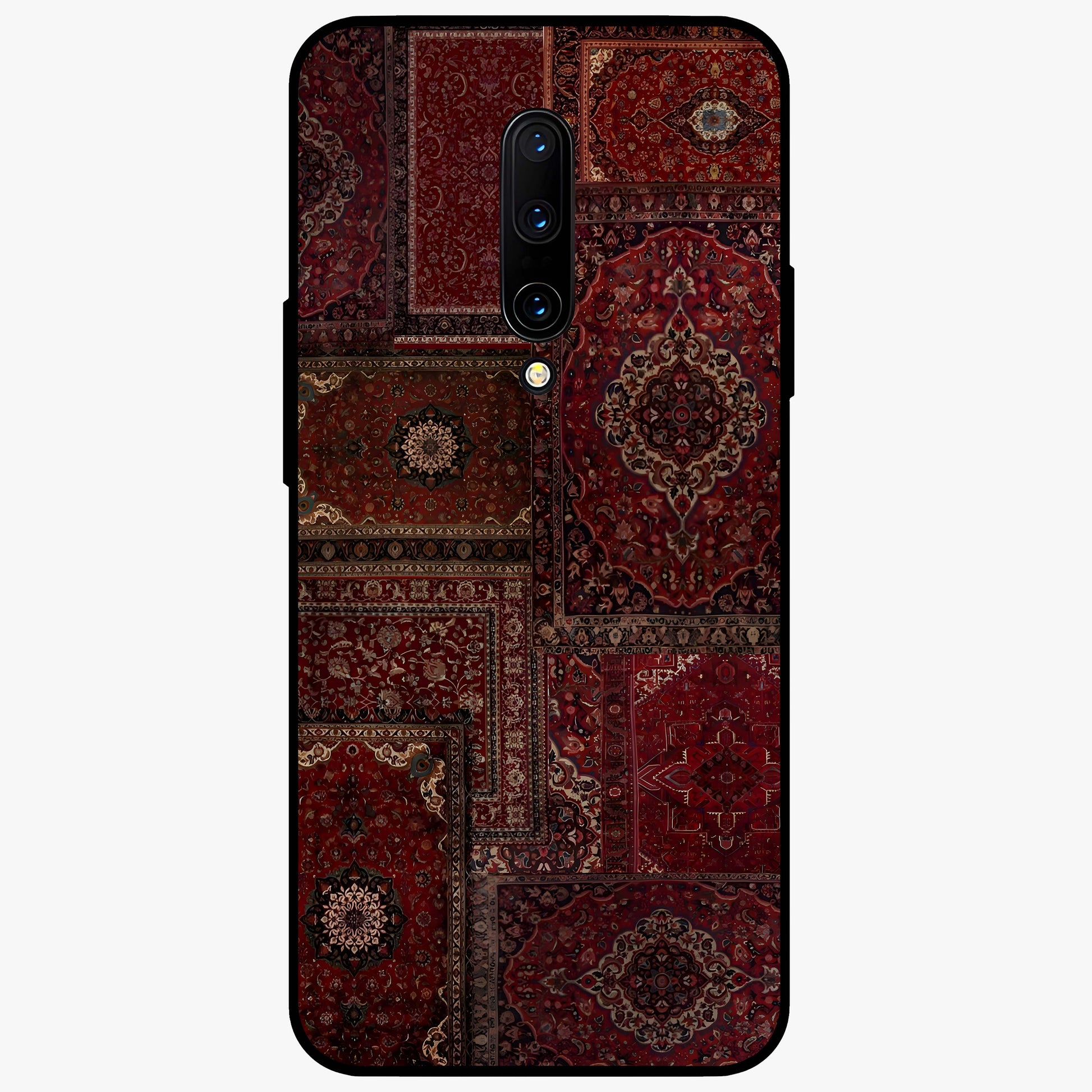 Persian Velvet Tale Glass Case showing flat back view with luxurious Persian velvet pattern artwork and glossy glass finish.
