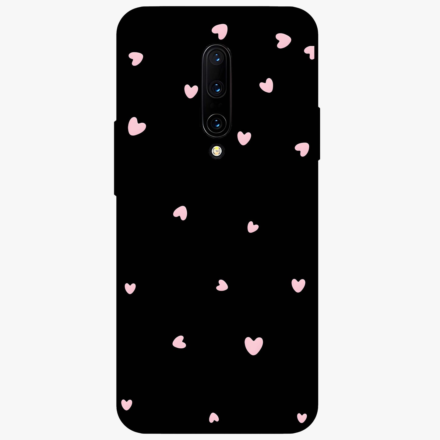 Pink Love Drops Glass Case showing flat back view with playful pink heart drops artwork and glossy glass finish.