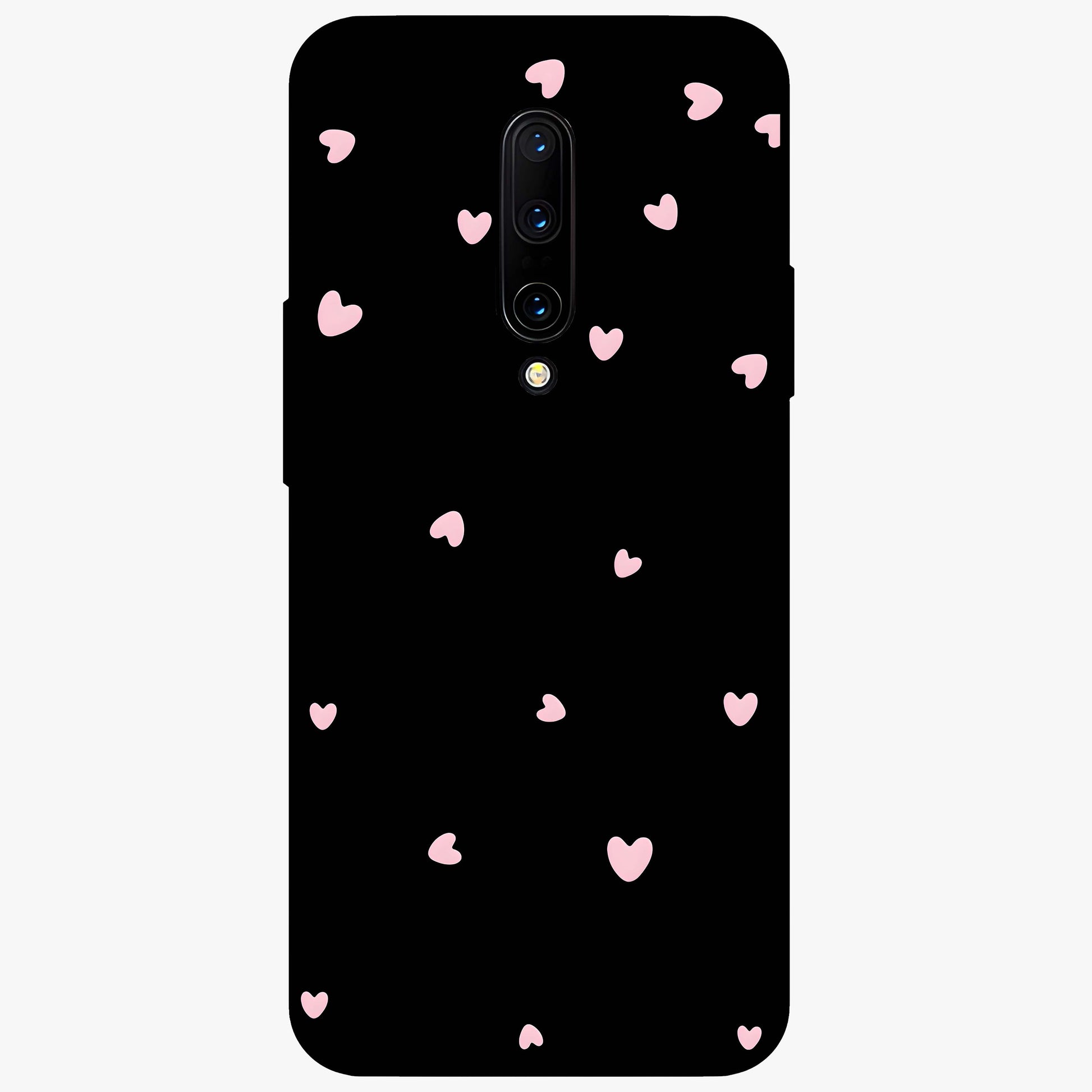 Pink Love Drops Glass Case showing flat back view with playful pink heart drops artwork and glossy glass finish.