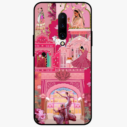 Pink Palace Muse Glass Case showing flat back view with elegant palace inspired artwork and glossy glass finish.
