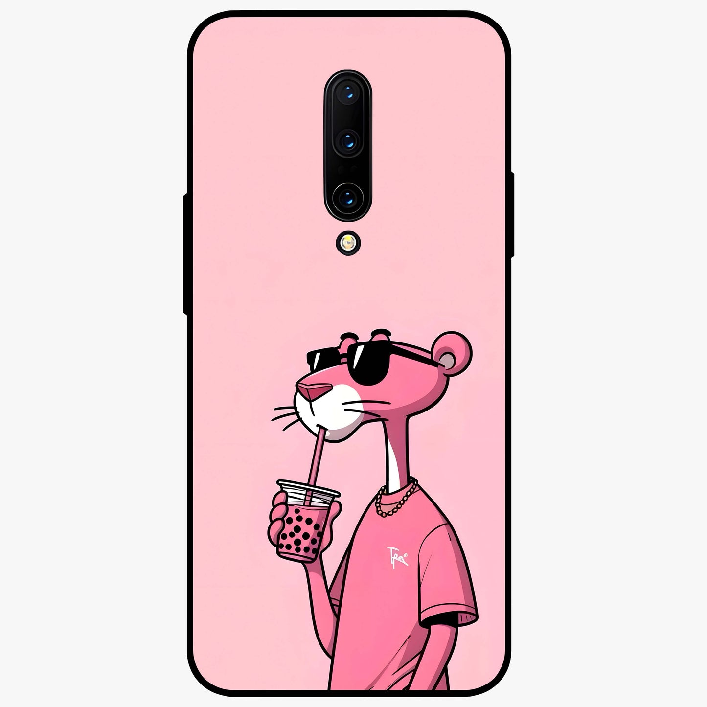 Pink Panther Glass Case showing flat back view with iconic pink panther artwork and glossy glass finish.