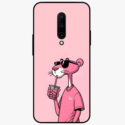 Pink Panther Glass Case showing flat back view with iconic pink panther artwork and glossy glass finish.
