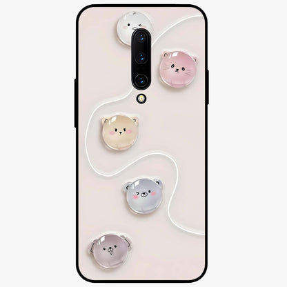 Puffy Face Parade Glass Case showing flat back view with cute puffy character faces artwork and glossy glass finish.