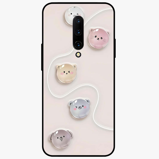 Puffy Face Parade Glass Case showing flat back view with cute puffy character faces artwork and glossy glass finish.