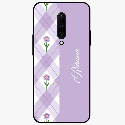 Purple Diamond Floral Glass Case showing flat back view with diamond shaped floral artwork and glossy glass finish.