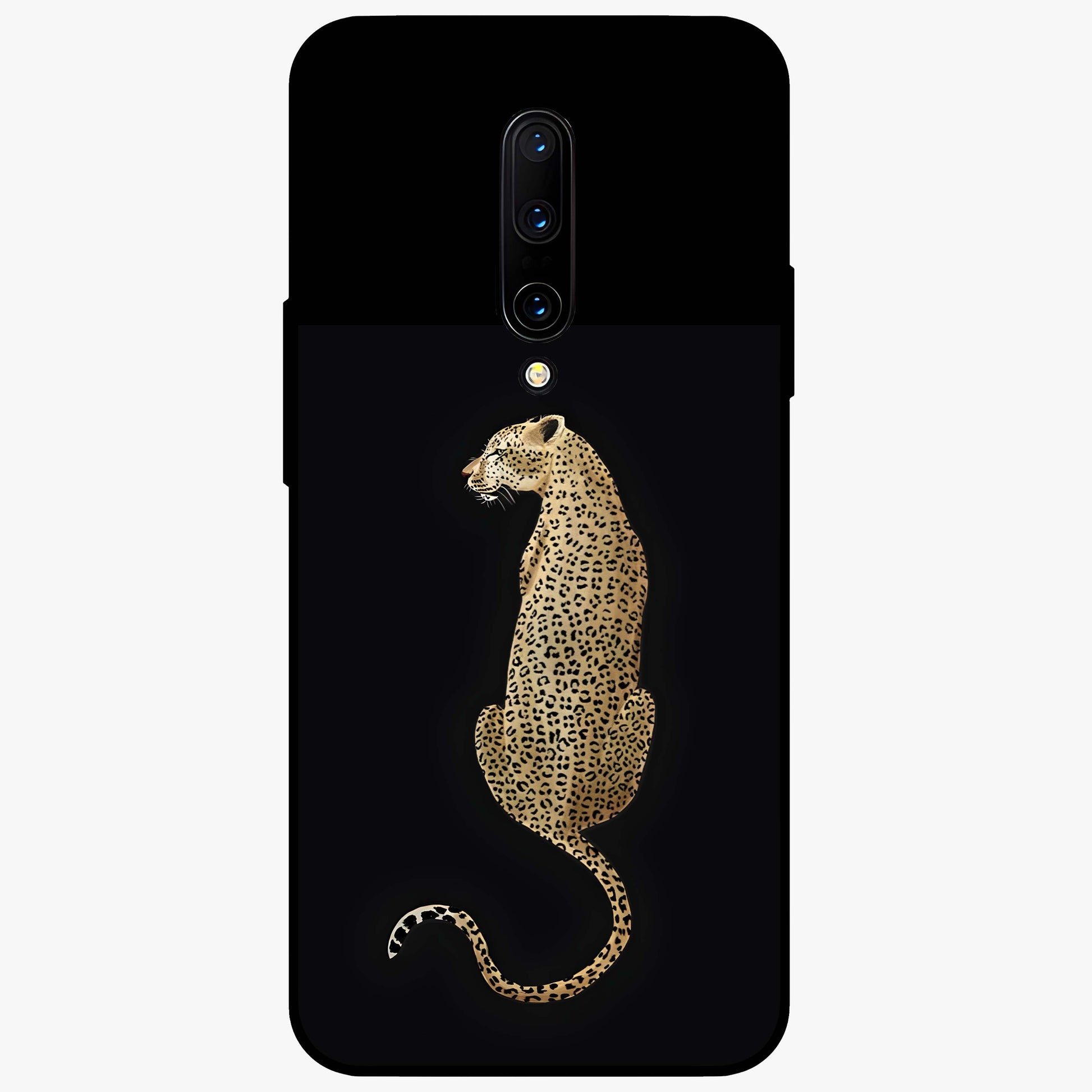 Regal Leopard Glass Case showing flat back view with bold leopard artwork and glossy glass finish.