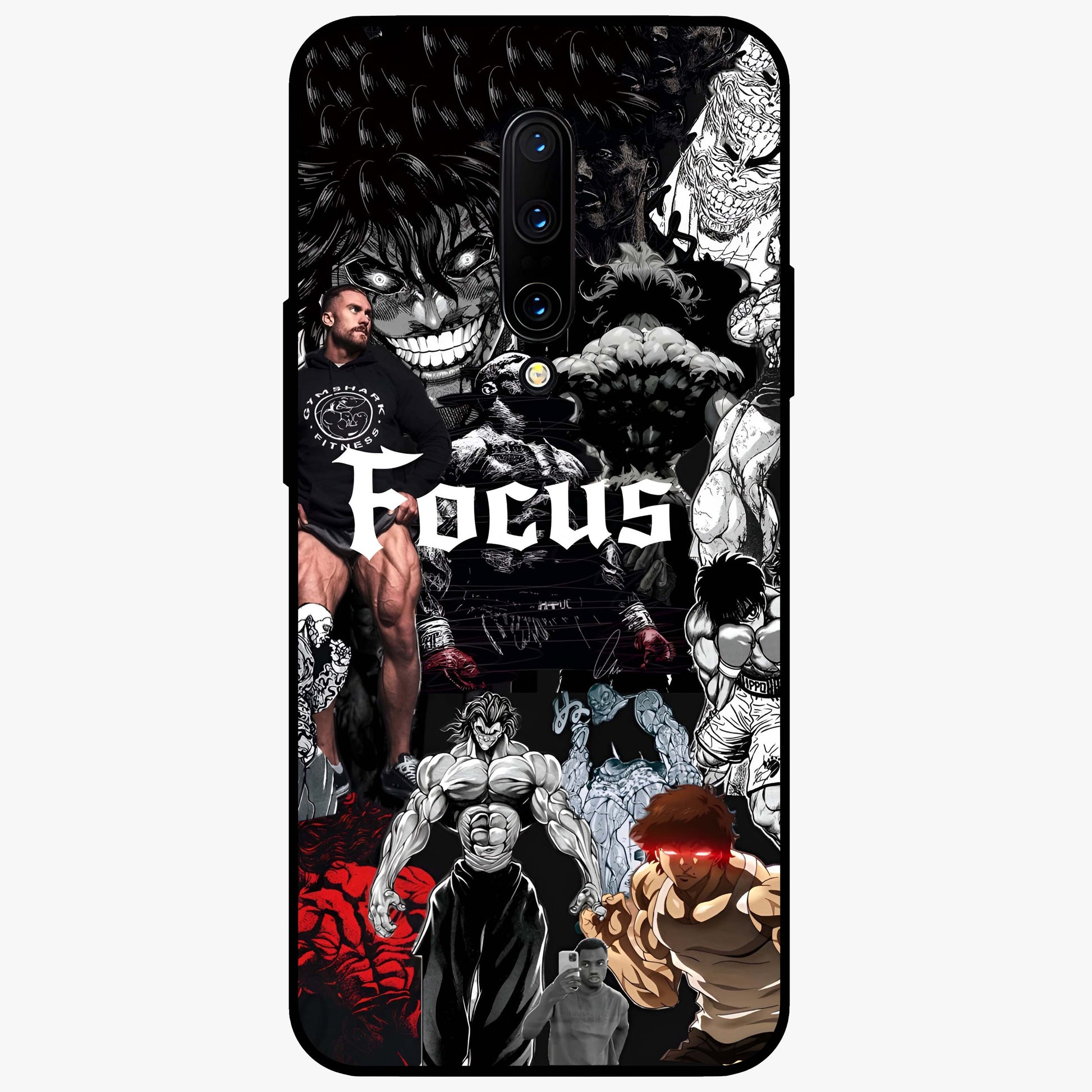 Relentless Power Focus Glass Case showing flat back view with motivational typography artwork and glossy glass finish.