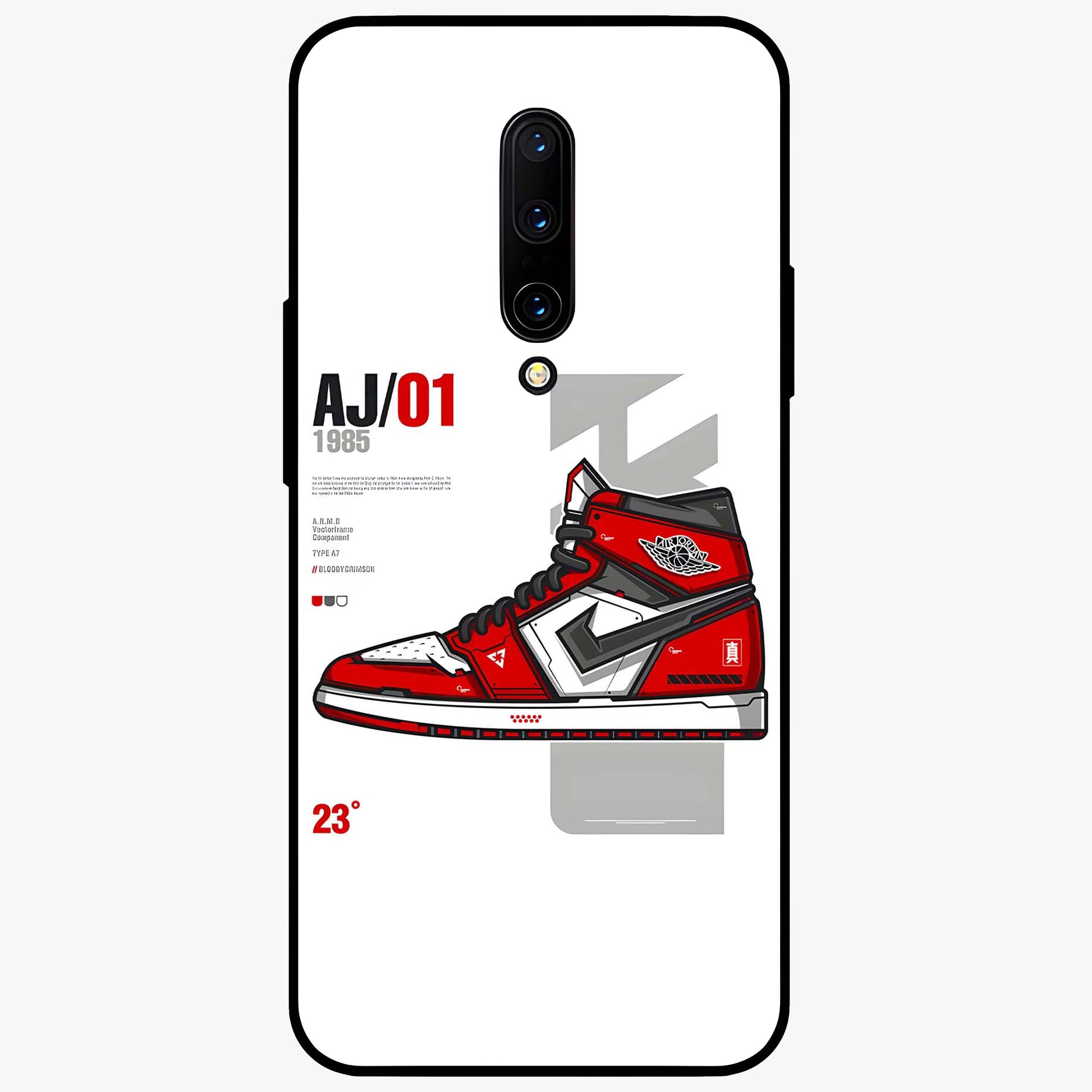 Retro Sneaker Blueprint Glass Case showing flat back view with sneaker blueprint style artwork and glossy glass finish.