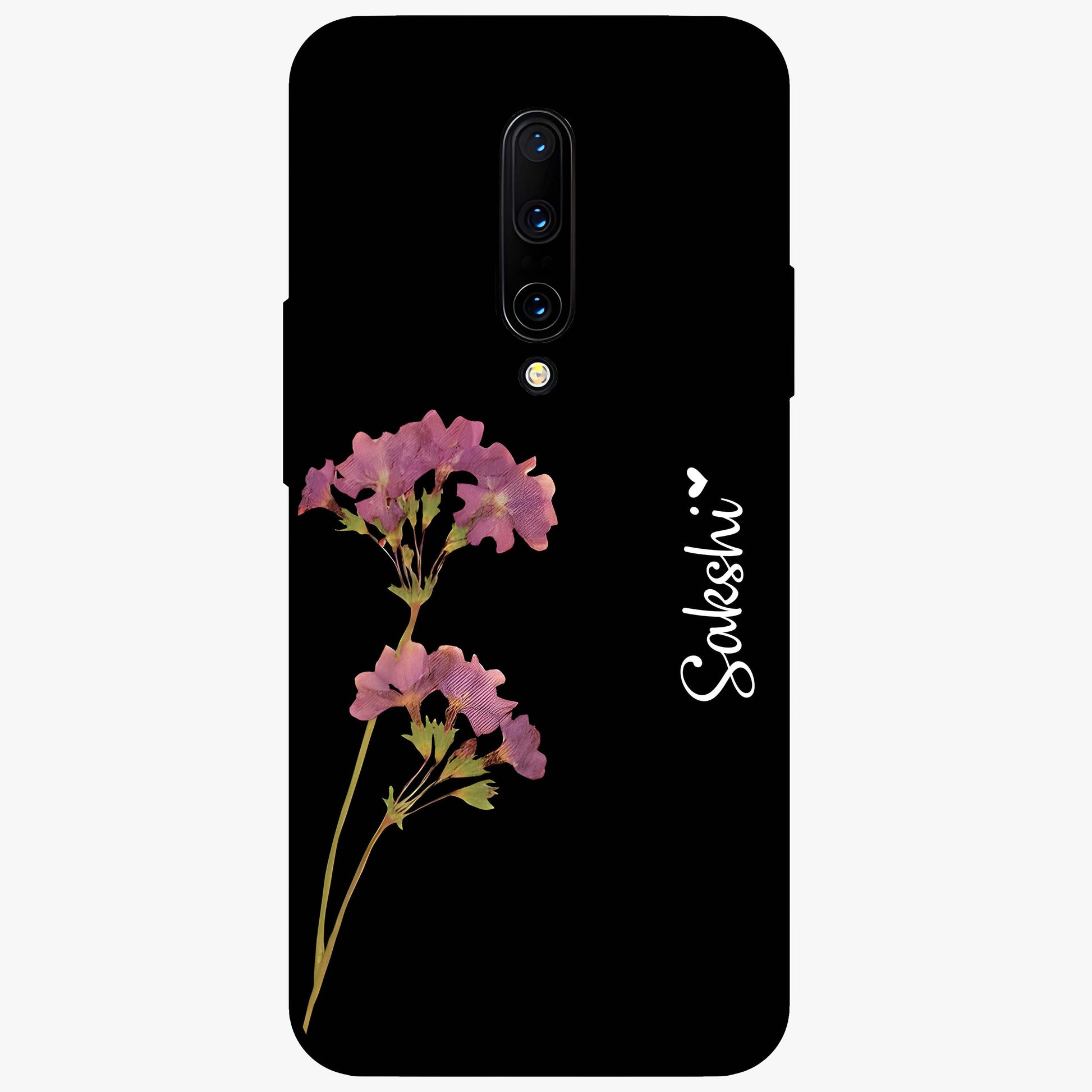 Riching Lavender Flower Custom Name Glass Case showing flat back view with lavender floral artwork and personalized name design.
