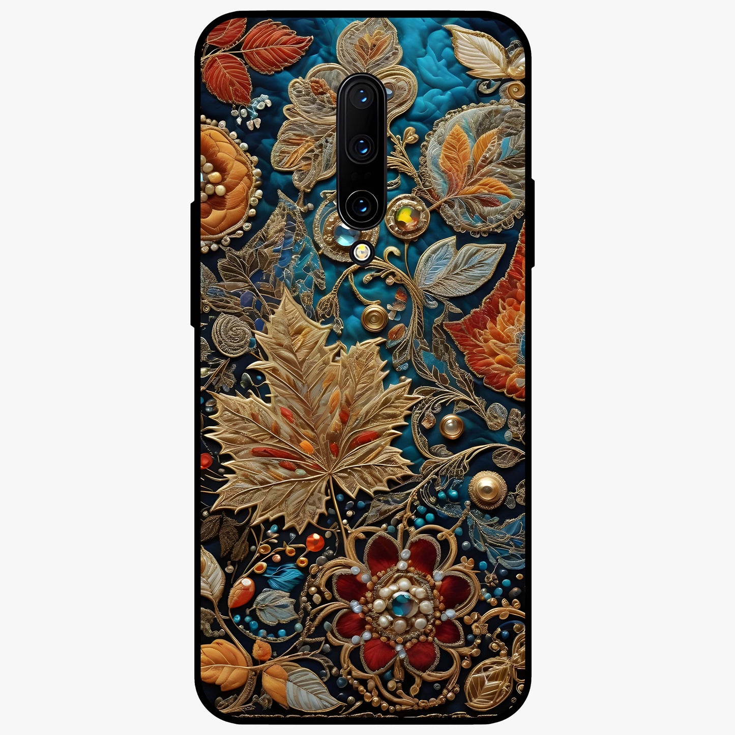 Royal Jewel Garden Glass Case showing flat back view with decorative floral garden artwork and glossy glass finish.