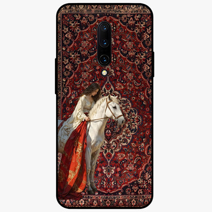 Royal Rider Tapestry Glass Case showing flat back view with majestic horse rider tapestry artwork and glossy glass finish.