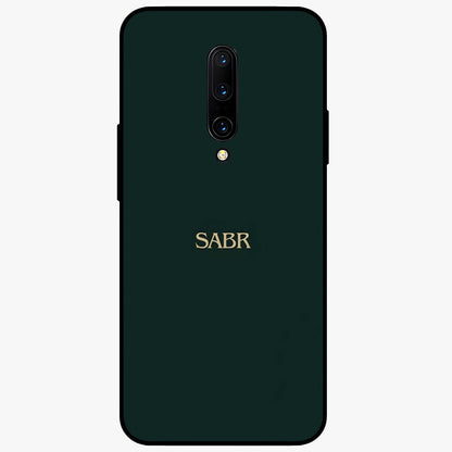 Sabr Minimal Patience Glass Case showing flat back view with minimalist typography artwork and glossy glass finish.