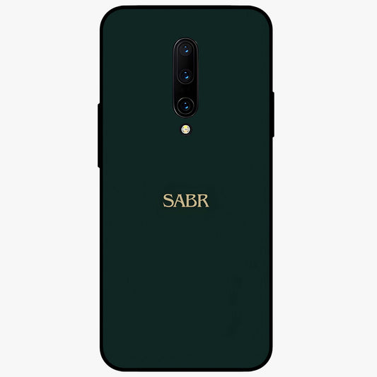 Sabr Minimal Patience Glass Case showing flat back view with minimalist typography artwork and glossy glass finish.