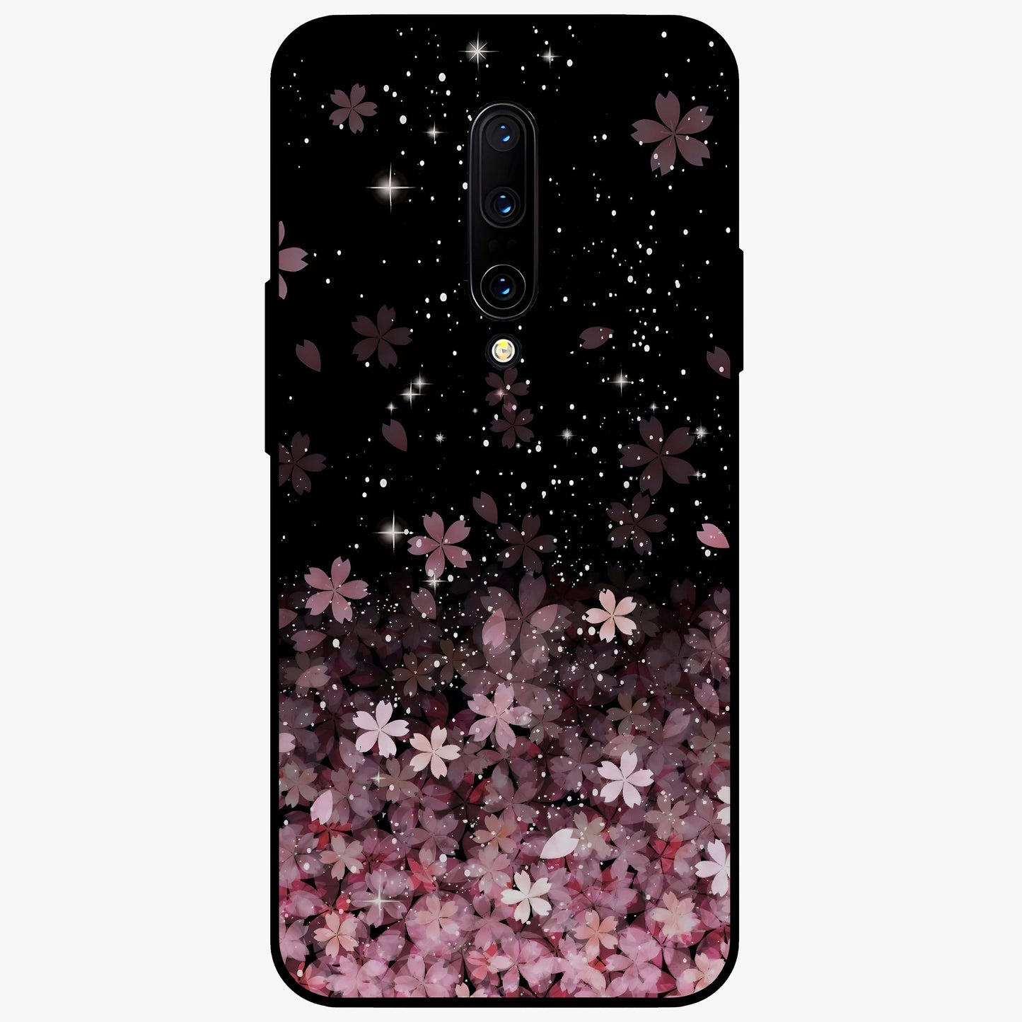 Small Starry Flowers Glass Case showing flat back view with delicate starry floral artwork and glossy glass finish.