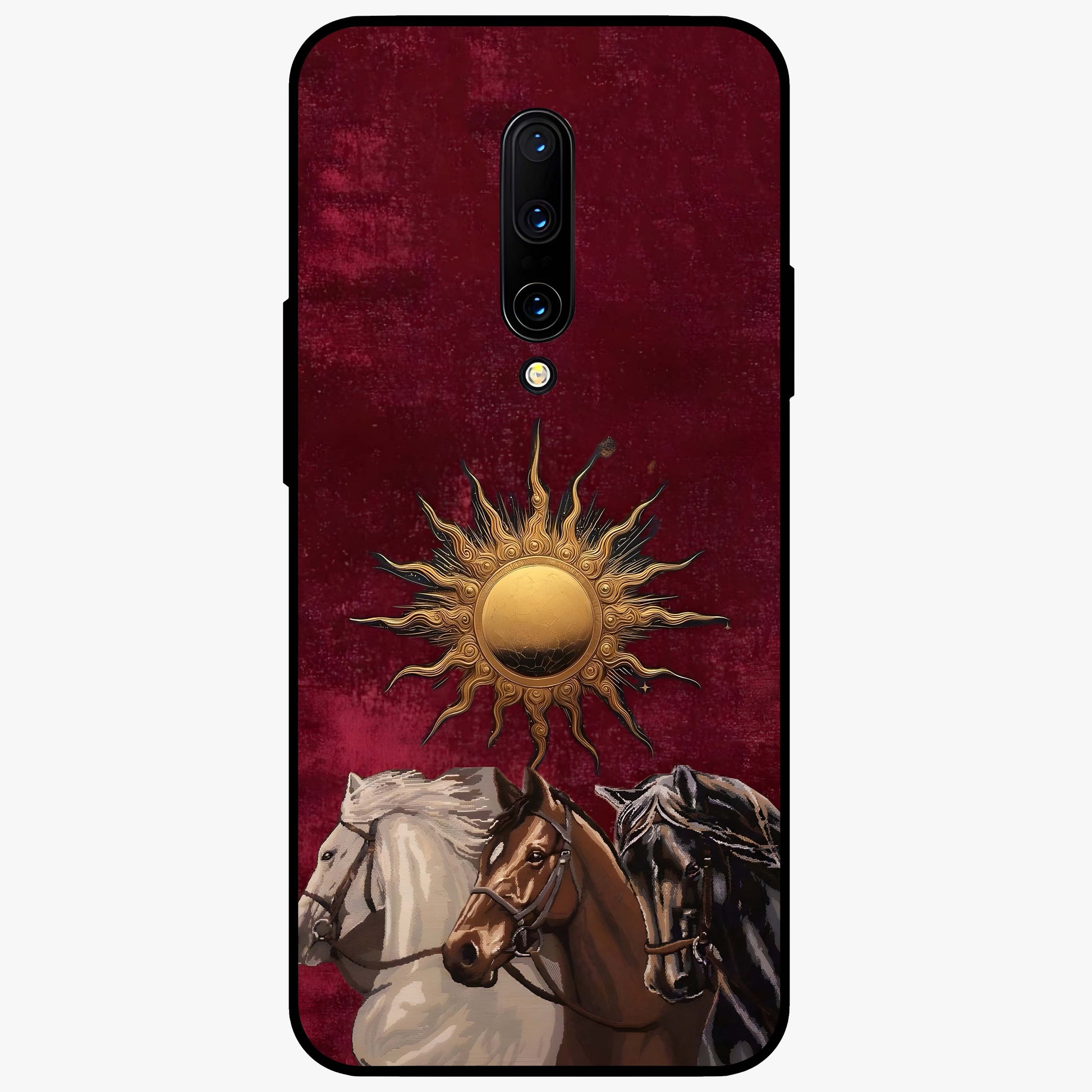 Solar Riders Glass Case showing flat back view with dynamic rider themed artwork and glossy glass finish.
