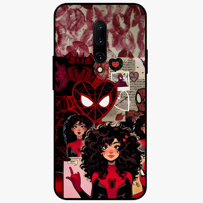 Spider Love Story Glass Case showing flat back view with romantic superhero themed artwork and glossy glass finish.