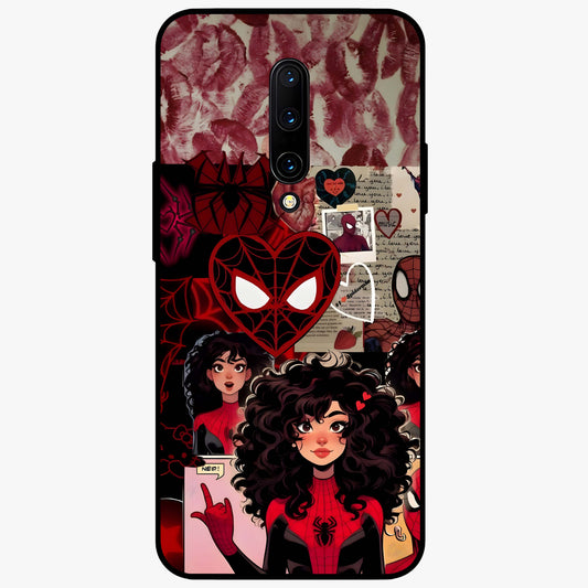 Spider Love Story Glass Case showing flat back view with romantic superhero themed artwork and glossy glass finish.
