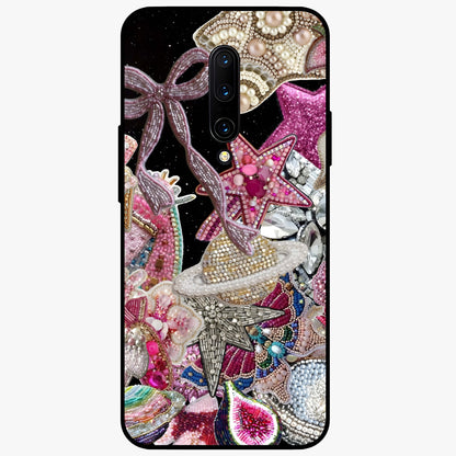 Starlit Jewel Dream Glass Case showing flat back view with sparkling jewel and star themed artwork and glossy glass finish.