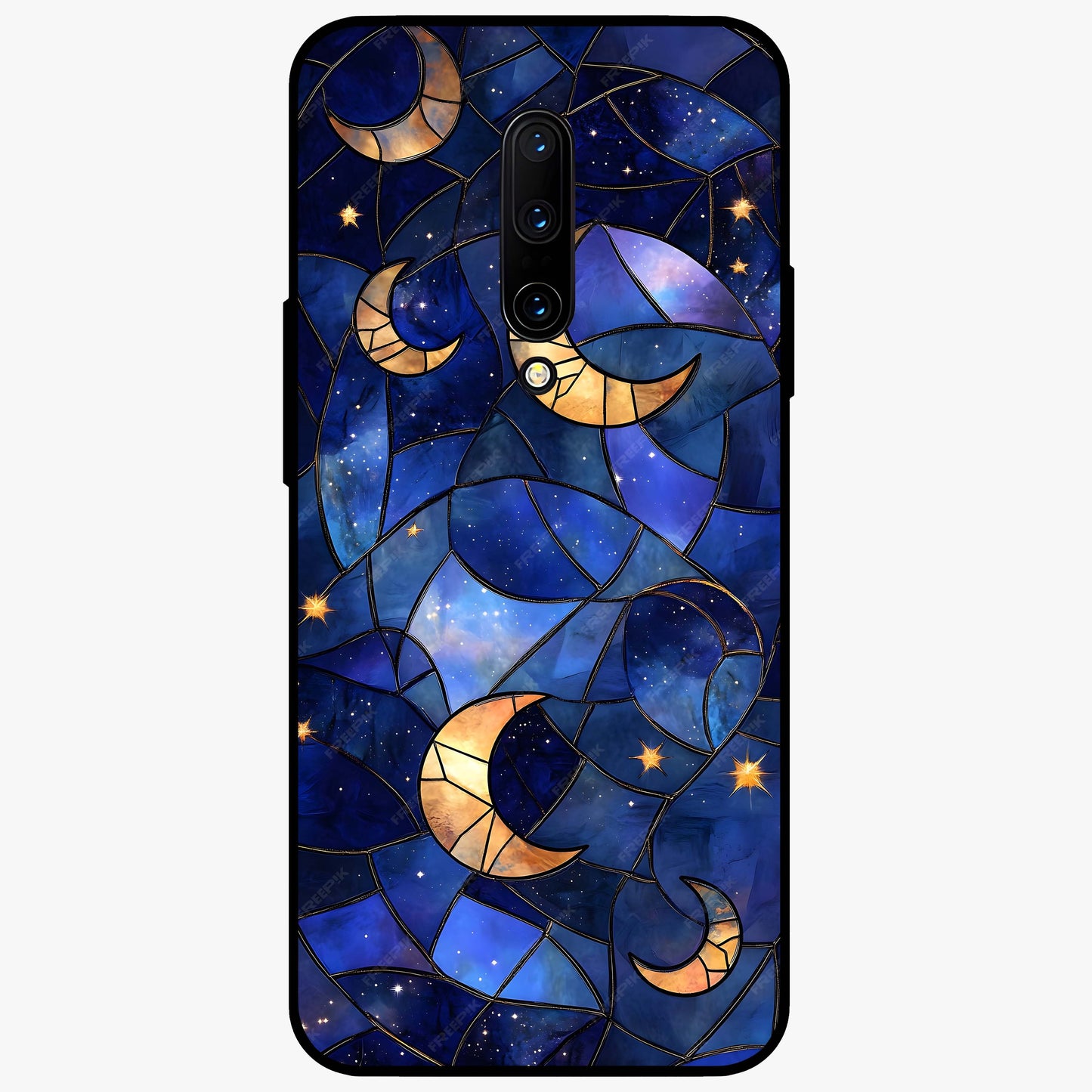 Starlit Sky Tapestry Glass Case showing flat back view with decorative starry sky tapestry artwork and glossy glass finish.