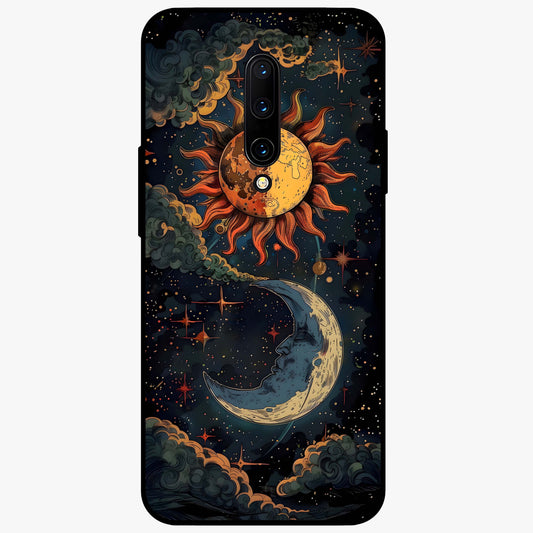 Sun And Moon Magic Design Glass Case showing flat back view with mystical sun and moon artwork and glossy glass finish.