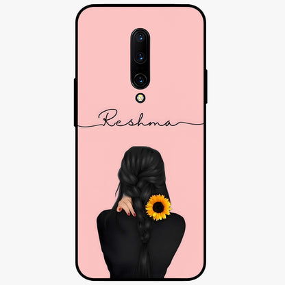 Sunflower Braid Beauty With Custom Name Glass Case showing flat back view with sunflower braid artwork and personalized name design.