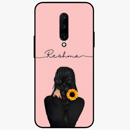 Sunflower Braid Beauty With Custom Name Glass Case showing flat back view with sunflower braid artwork and personalized name design.