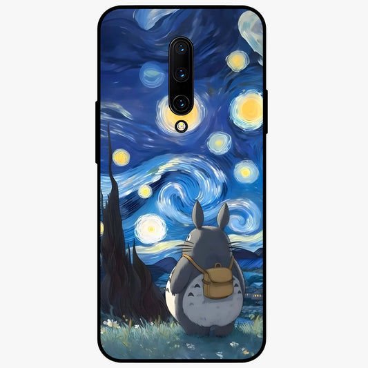 Totoro In Van Gogh Art Glass Case showing flat back view with whimsical character artwork inspired by Van Gogh style and glossy glass finish.
