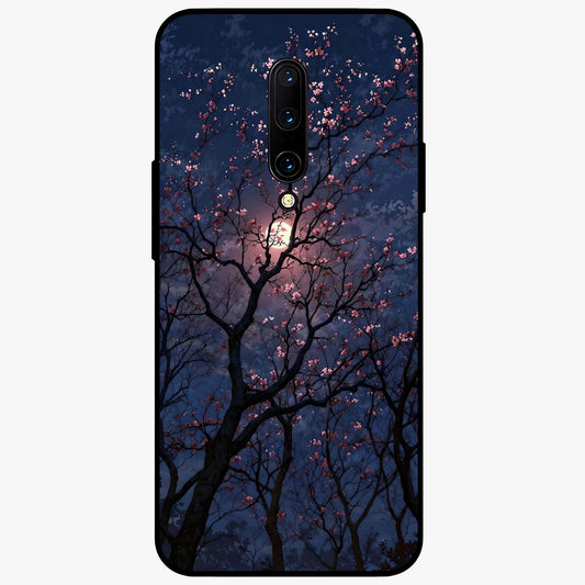 Twilight Sakura Serenade Glass Case showing flat back view with cherry blossom artwork at twilight and glossy glass finish.
