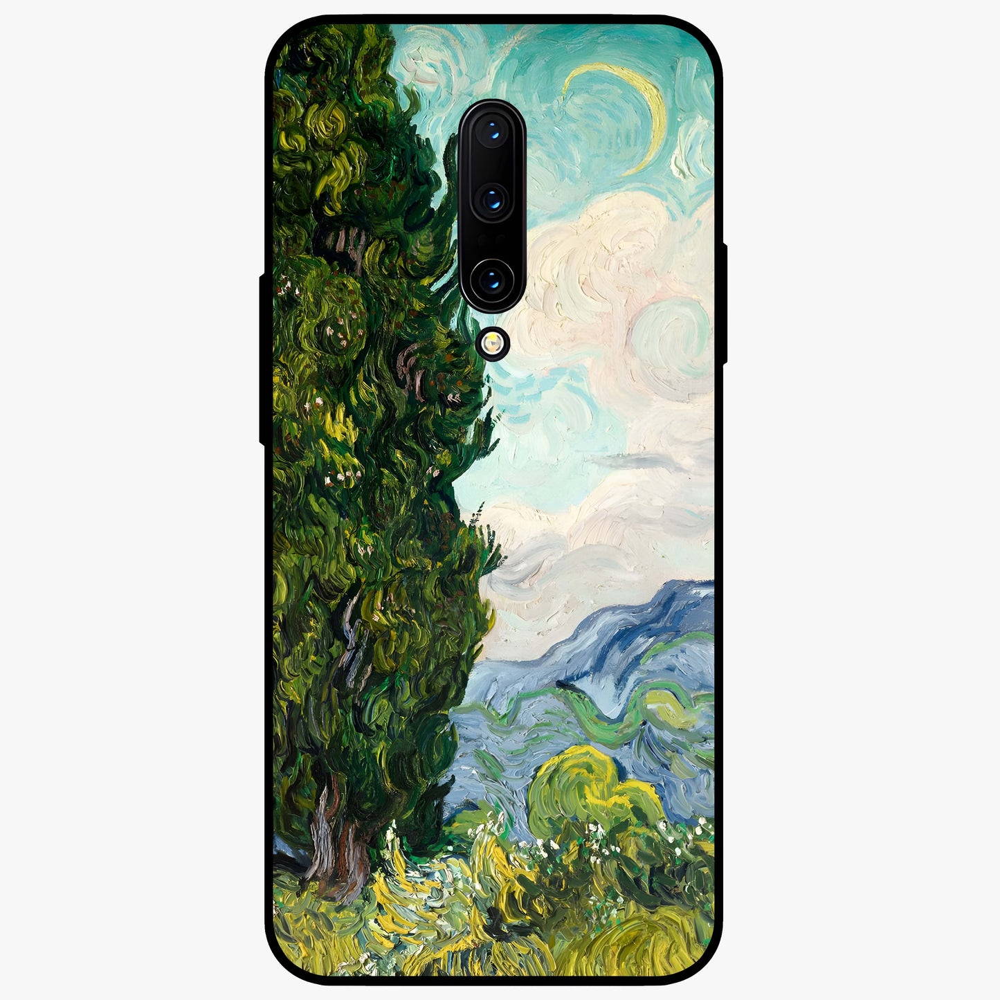 Van Gogh Vintage Art Glass Case showing flat back view with vintage painterly artwork inspired by Van Gogh style and glossy glass finish.