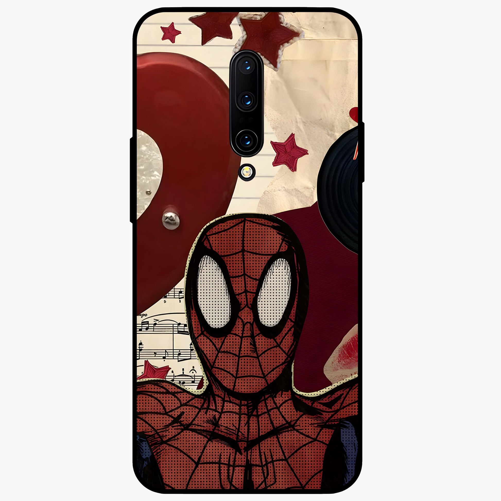 Web Warrior Vibes Glass Case showing flat back view with superhero inspired web themed artwork and glossy glass finish.