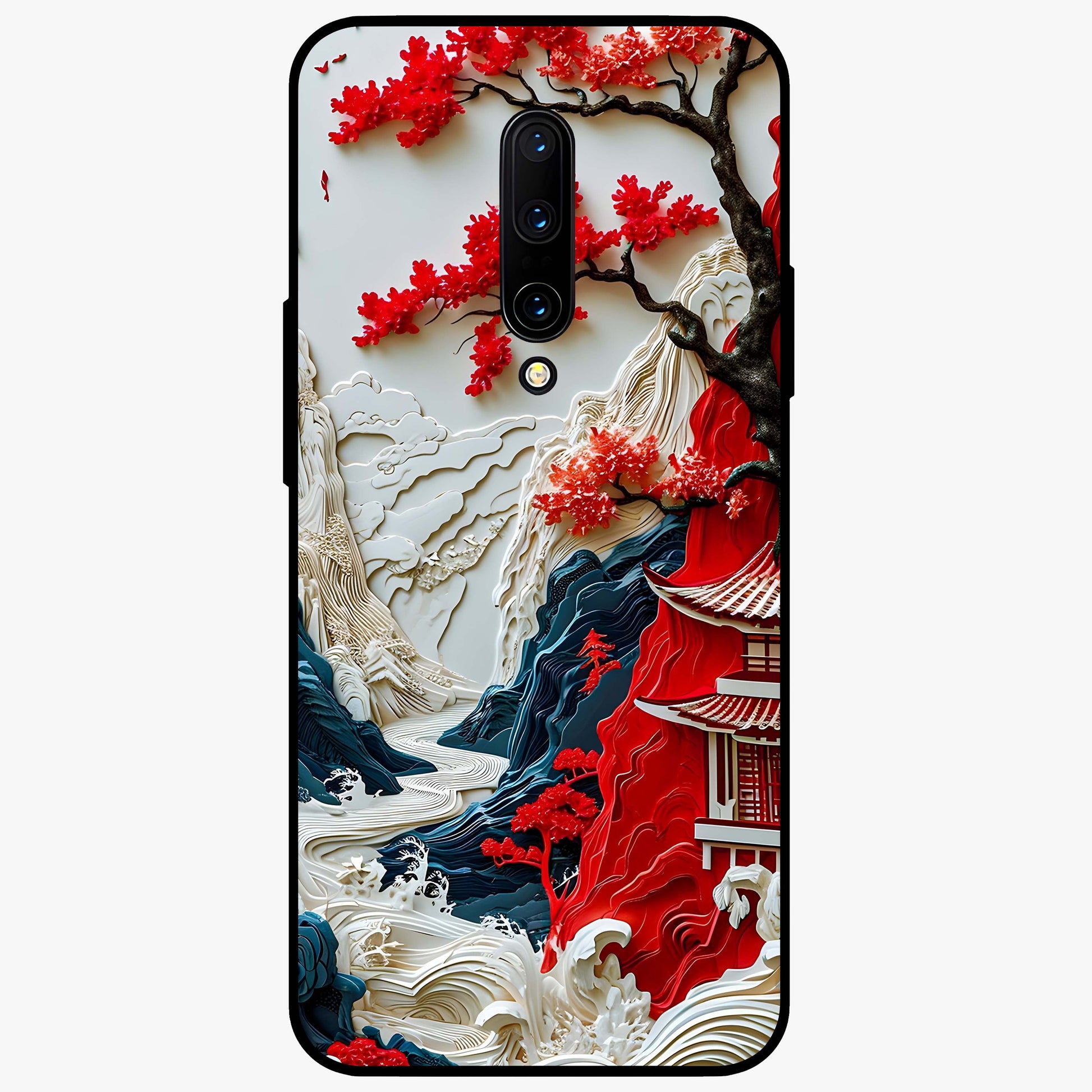 Whispers Of Sakura Waves Glass Case showing flat back view with cherry blossom wave artwork and glossy glass finish.