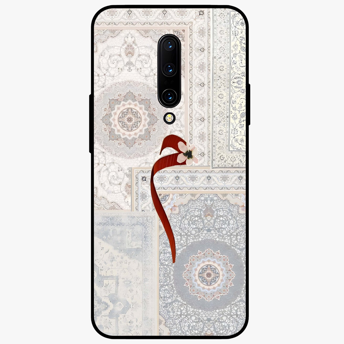 White Aesthetic Bow Glass Case showing flat back view with minimal bow artwork and glossy glass finish.