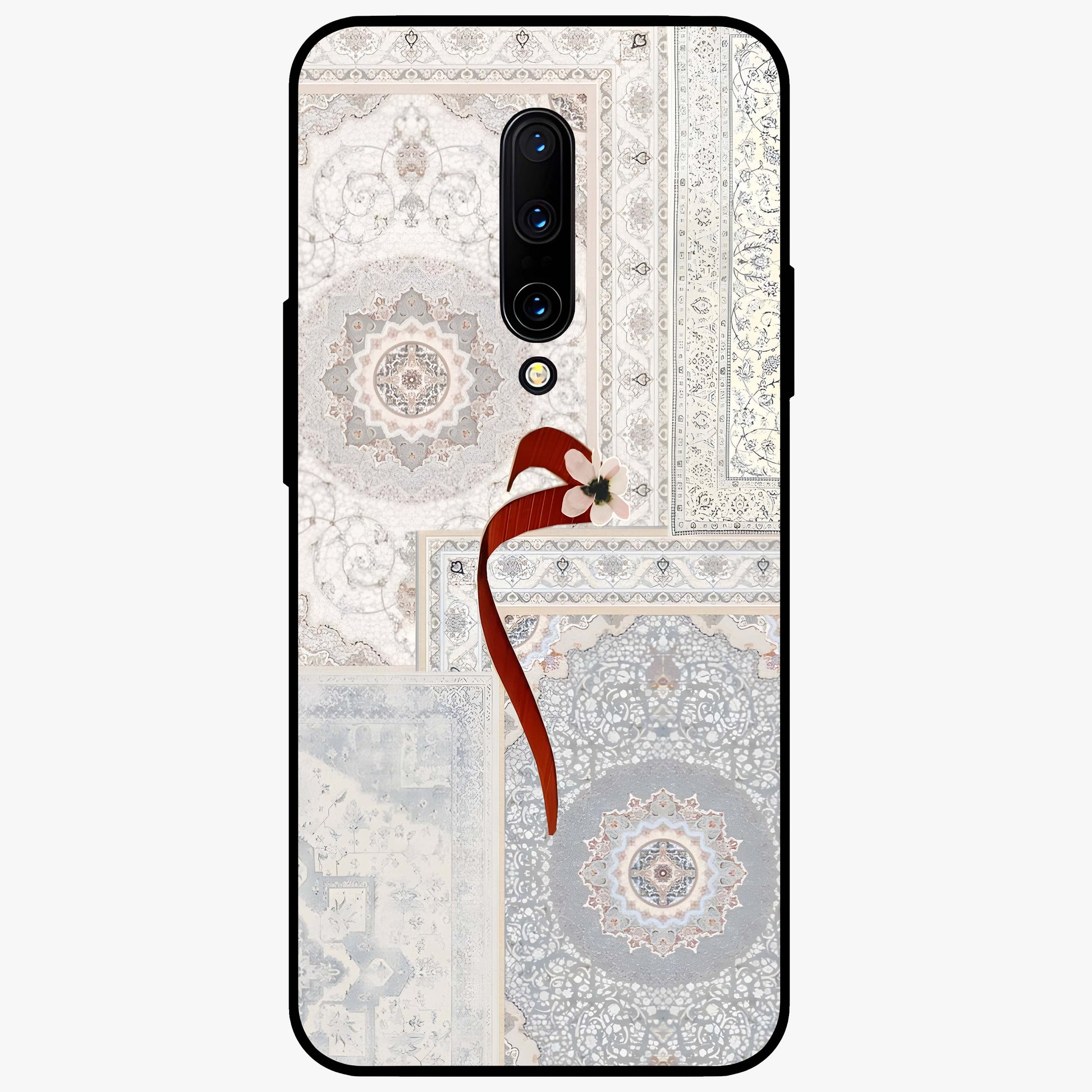 White Aesthetic Bow Glass Case showing flat back view with minimal bow artwork and glossy glass finish.