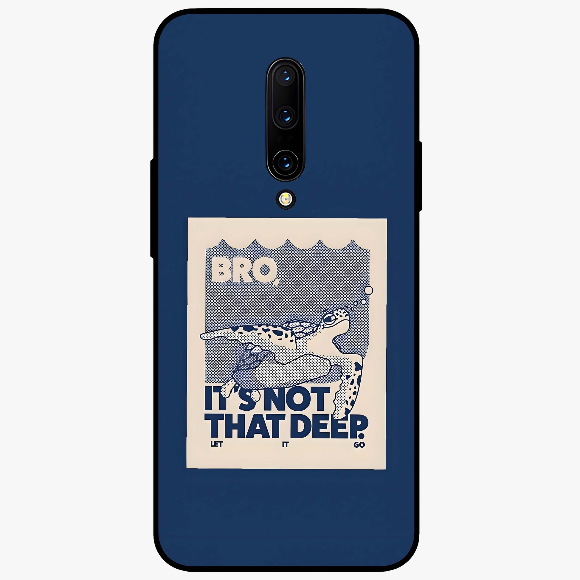 Worry Less Swim Glass Case showing flat back view with playful motivational artwork and glossy glass finish.